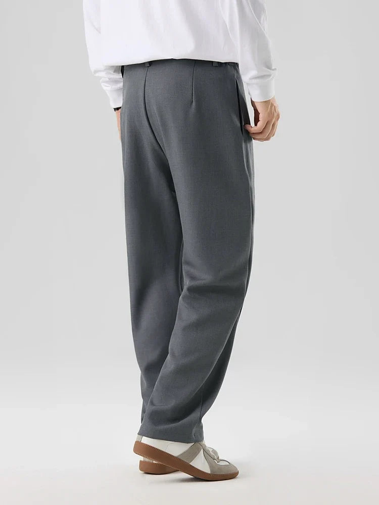 2023 New Autumn Casual Pants Men Korean Fashion Banded Waist Stretch Wide Leg Pleated Suit Slacks Straight Loose Drape Trousers