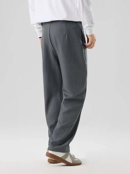 2023 New Autumn Casual Pants Men Korean Fashion Banded Waist Stretch Wide Leg Pleated Suit Slacks Straight Loose Drape Trousers