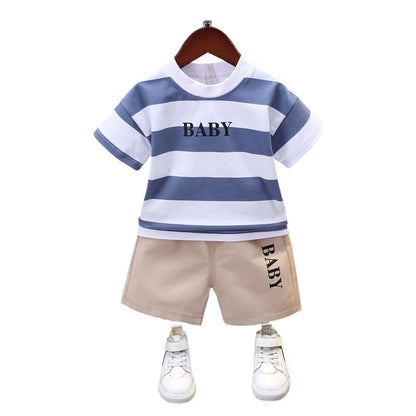Summer Boys Clothes Children Cotton Strips Causal T Shirts Shorts 2Pcs/set Infant Outfit Kids Toddler Tracksuits 0-5 Years