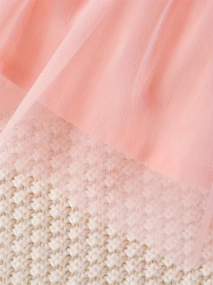 Newborn 2024 Baby Girls Dress Summer Waist Flower Vest Sleeveless Short Top Sweet Girl Lace Mesh Dress