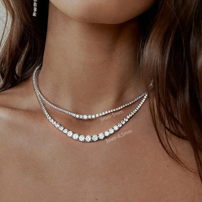 3-6.5mm Size dient All Moissanite Diamond Tennis Necklace with Certificate S925 Silver Riviera Necklaces Neck Chain for Women
