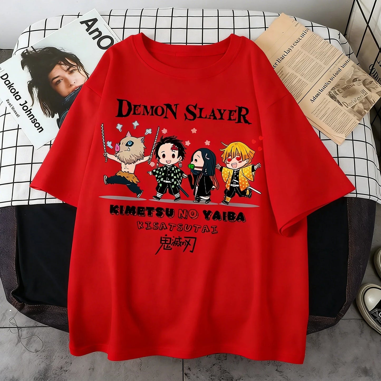 Plus Size Demon Slayer Summer Anime Printed Men, Women T-shirt Casual Parent Child Top Fashion Street Wear Harajuku Style Y2K