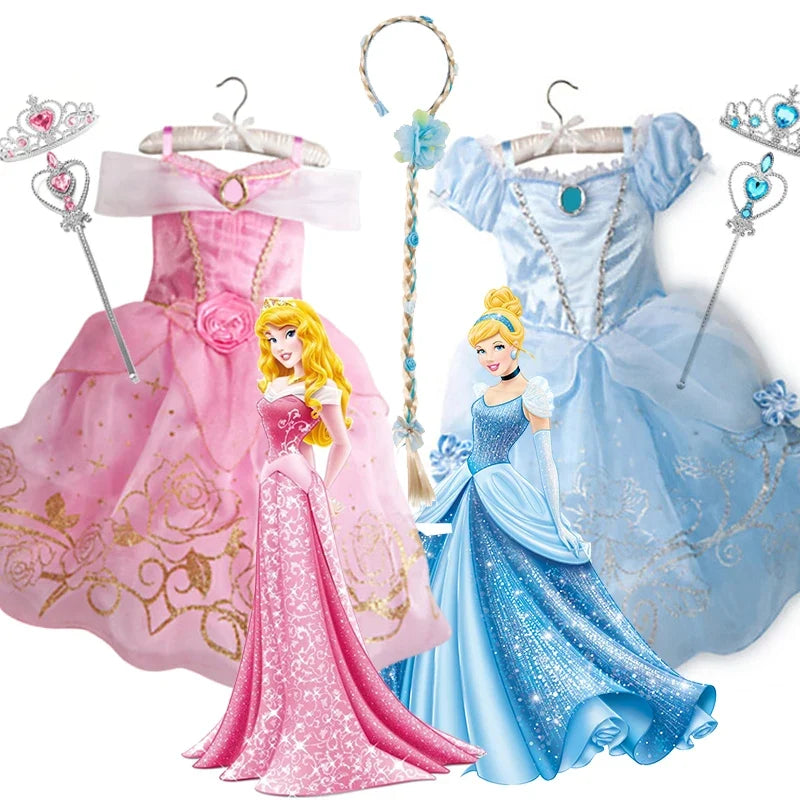 Children Halloween Disguise Aurora Cinderella Disney Princess Costume Festival Dress up Kids Girls Sleeping Beauty Frock 1-12Yrs