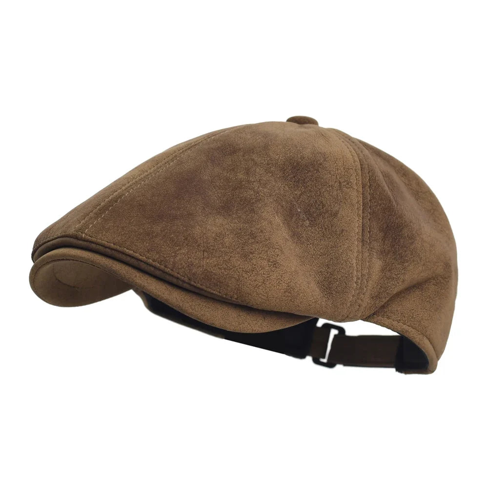 Autumn Winter Faux Leather Cap Newsboy Cap Hat Men Women Casual Beret Solid Cap PU  Leather Flat Caps Vintage