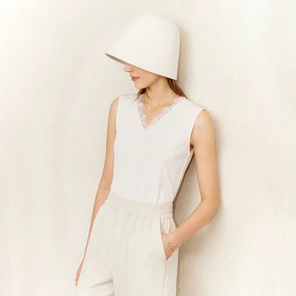 Women's Tank Top 2026 Summer New Lace Trim V-Neck Knit Sleeveless Vest Slim Fit Casual Layering Cami For Women 12612031