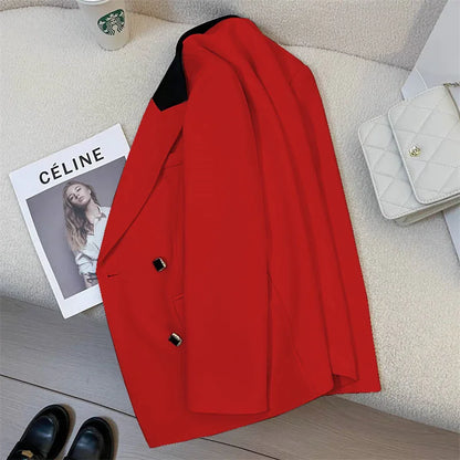 Spring Women's Suit Jacket Fashionable Korean Design Commute Style Long Sleeve Polyester Blend Urban Windbreaker