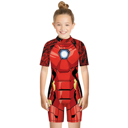 Children One Pieces Swimsuit Superhero 3D Print Playsuit Child Short Sleeve Swimwear Beach Bathing Suit Swim Wear For Boys Girls