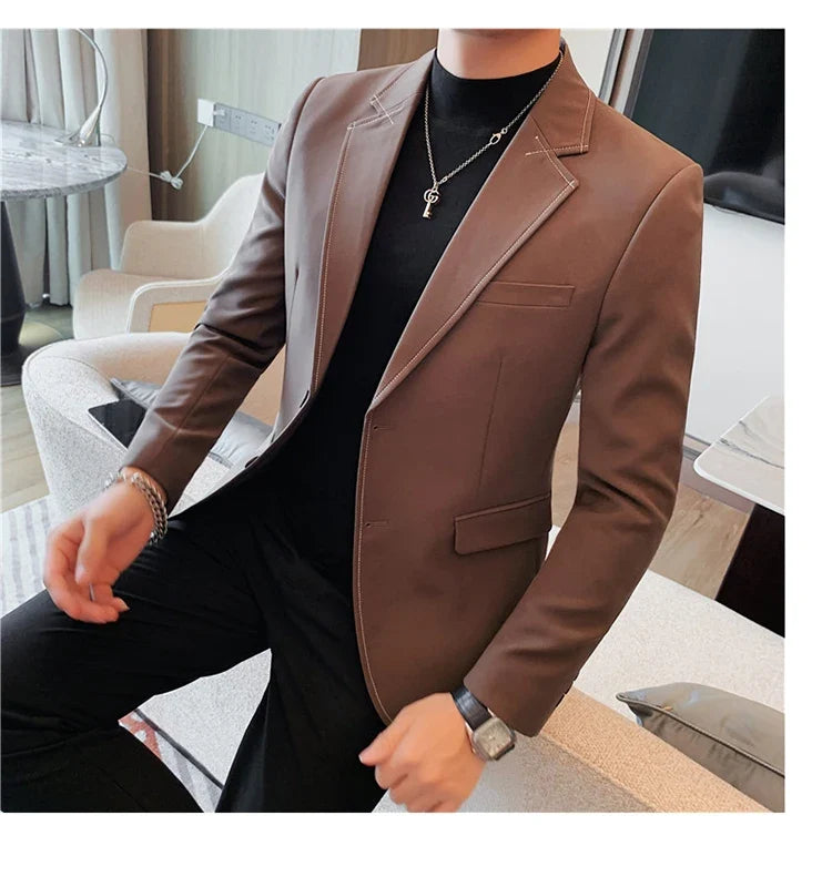 High Quality Line design Luxury Men's Suit Coats Fashion Business Casual Two Buttons Formal Social Wedding Party Suit Jacket