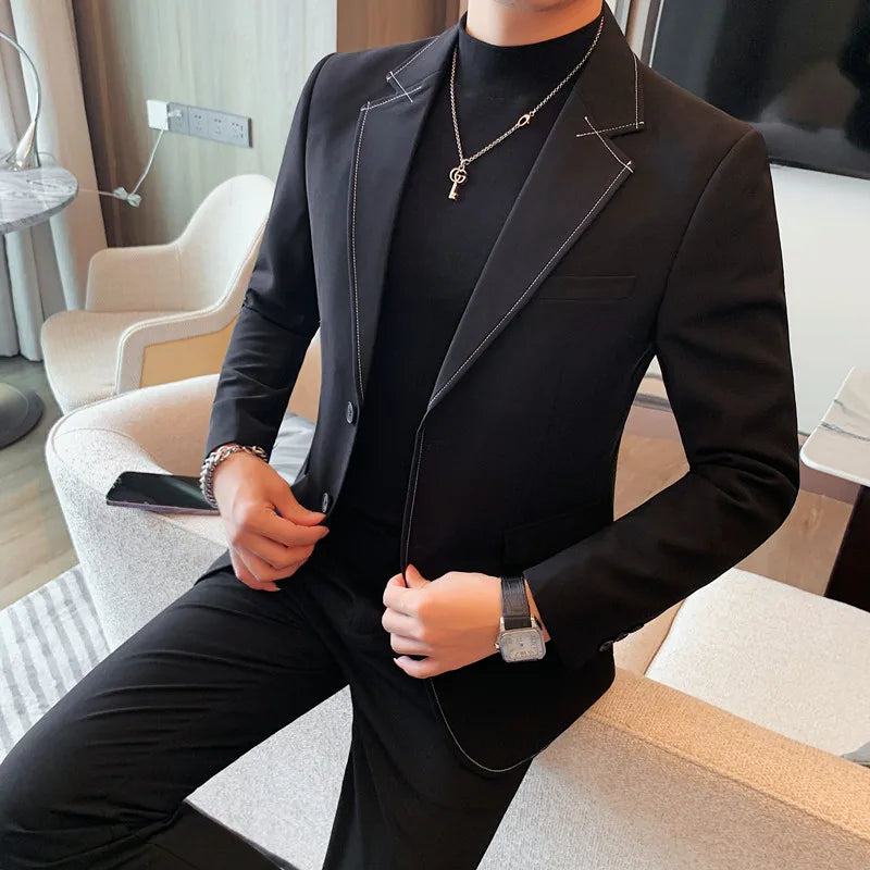 High Quality Line design Luxury Men's Suit Coats Fashion Business Casual Two Buttons Formal Social Wedding Party Suit Jacket