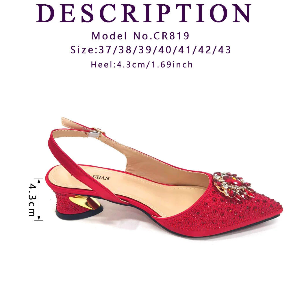 Royal Blue Sandals for Women 2024 Luxury Wedding Pumps Med Heels Rhinestone Design Party Shoes and Bags Set