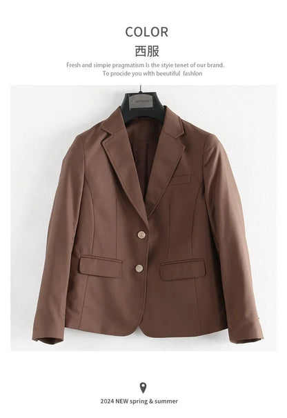 Preppy Style Slim Fit Solid Blazer Woman Double Button Turn-Down Collar Blazers Women Spring Autumn Basic Student JK Suit Coat