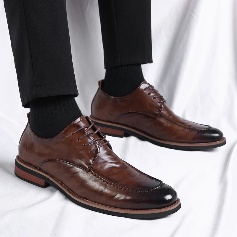 Italian Design Men's Oxford Business Shoes Formal Casual Leather Laces Lace-Up Anti-slip Flat Designer Shoes Comfy Walking Shoes