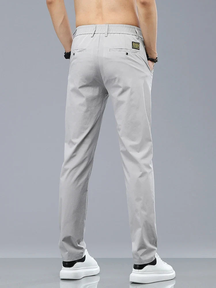 Ice Silk Cool Summer Casual Pants for Men Slim Fashion Stretch Business Korean Trousers Brand Clothing Luxury Men's Pants