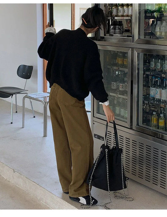 FINEWORDS Vintage High Waist Loose Jeans Women Wide Leg Korean Casual Washed Denim Jeans Streetwear Harajuku Wide Leg Jeans