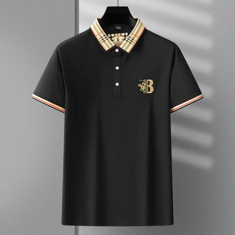 Summer novel men's high-end lace collar B-shaped short sleeved polo shirt, comfortable and casual business T-shirt