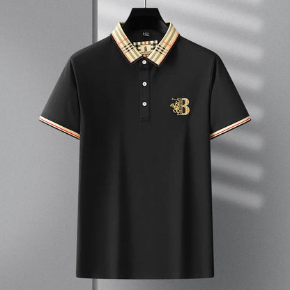 Summer novel men's high-end lace collar B-shaped short sleeved polo shirt, comfortable and casual business T-shirt