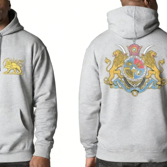 Persian Lion & Sun Matching Hoodie Imperial Crest Back Print Autumn and Winter Streetwear Long Sleeve Keep Warm Casual Pullover