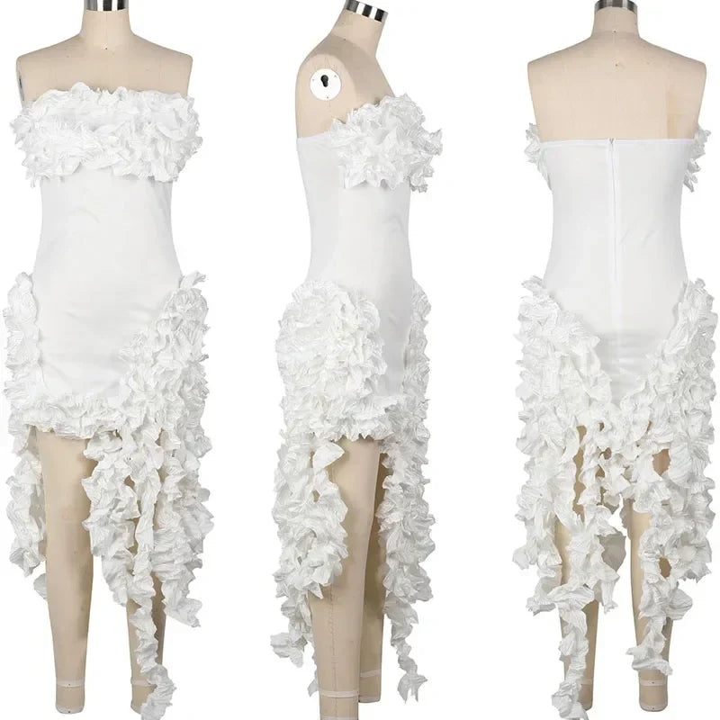 Elegant Ruffles Tassel Birthday Dress for Women 2024 Night Party Celebrity Irregular Strapless Sleeveless Evening Long Dresses