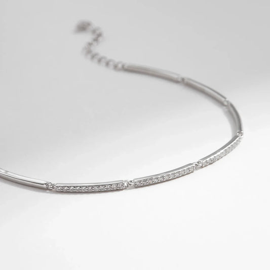 Bracelet en argent sterling 925 plaqué or blanc pour femmes, bracelet rectangulaire serti de pavé, bijou délicat et tendance