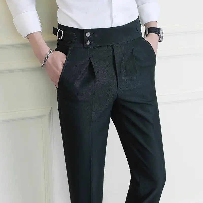 Italian Style Neapolitan High-waisted Suit Pants High Quality Fashion Men's Slim Fit Business Office Social Wedding Trousers