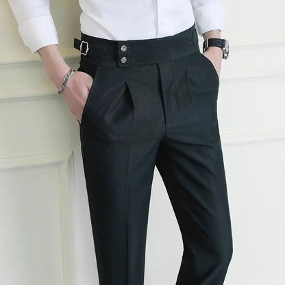 Italian Style Neapolitan High-waisted Suit Pants High Quality Fashion Men's Slim Fit Business Office Social Wedding Trousers
