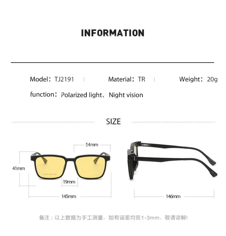 Flip-up Magnetic Clip-on Prescription Glasses Men Women TR90 Polarised Myopia Sunglasses Night Vision Reading Glasses 2191