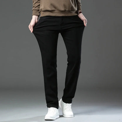 Men’s Korean Style Slim Straight Jeans Spring Cotton Stretch Denim Pants Comfort Fitted Casual Fashion Soft Male Daily Trousers