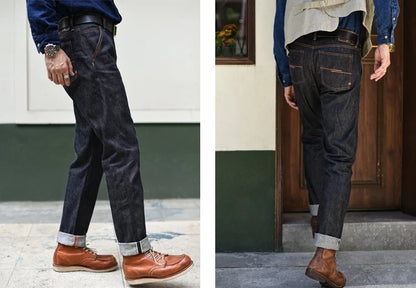 Mens Jeans Boxing Selvedge Denim Jeans Color Cotton Jeans for Men Silver Buttons Taper Fit  12.5 Oz