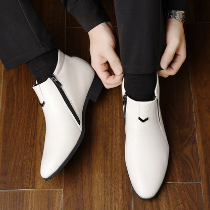 Men Handcrafted Leather Ankle Boots Side Zipper Pointed Toe Chelsea Boots Comfortable Non-slip Formal Business Casual Shoes 2026