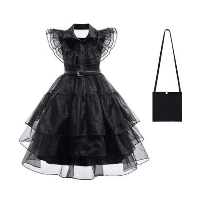 Wednesday Cosplay For Girls Costume Movie Addams Dresses for Girl Kids Mesh Party Dresses Halloween Carnival Costumes 4-12Yrs