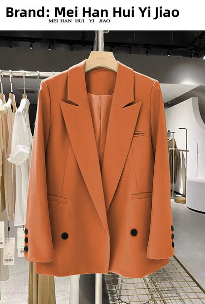 Yellow Casual Women's Small Suit Jacket Trendy  Design Spring Autumn New Korean Style Long Sleeve Fashion Top