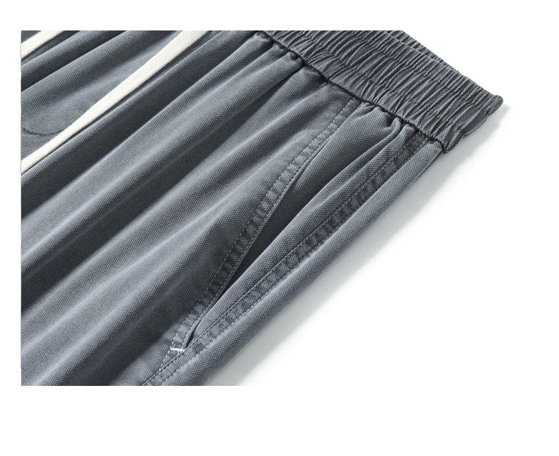 Summer Soft Lyocell Fabric Men's Jeans Thin Loose Straight Pants Drawstring Elastic Waist Korea Casual Trousers Plus Size M-5XL
