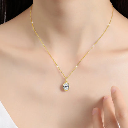 AU585 Gold 14K Oval Cut Moissanite Bezel Pendant Necklace for Women Wedding Party Fine Jewelry Valentine's Day Gift