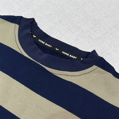 0-5 year old baby boy clothes set summer solid color striped casual children's short sleeves + fashionable handsome shorts two-p