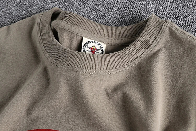 Summer New American Retro Short-sleeved O-neck Rhino Printed T-shirt Men's Fashion Simple 100% Cotton Washed Casual Sport Tops