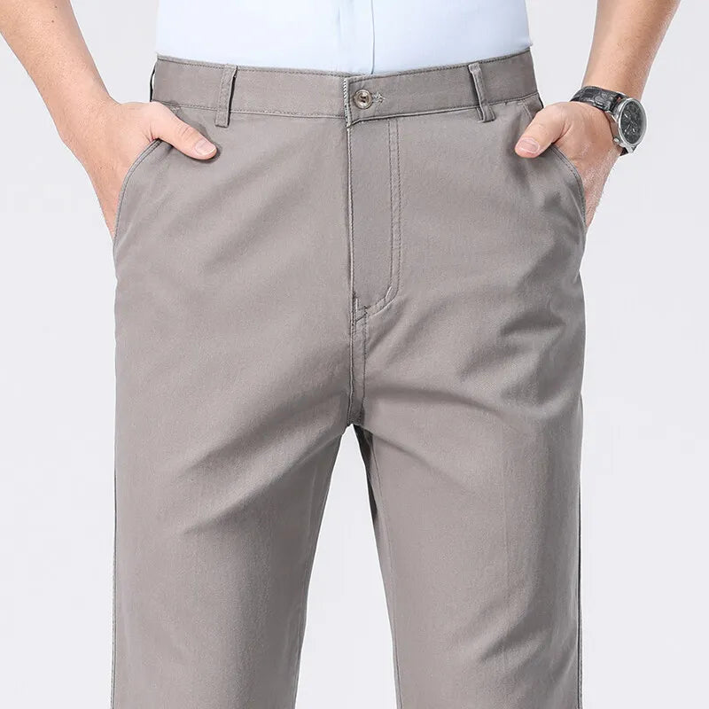 Men's American Chino Pants Double Pleated Classic Fit Dress Pant Business Casual Golf Pants Pure Cotton Trousers