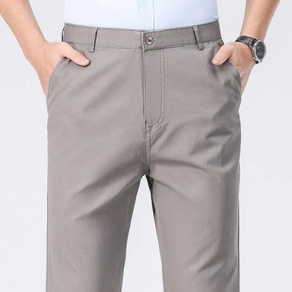 Men's American Chino Pants Double Pleated Classic Fit Dress Pant Business Casual Golf Pants Pure Cotton Trousers