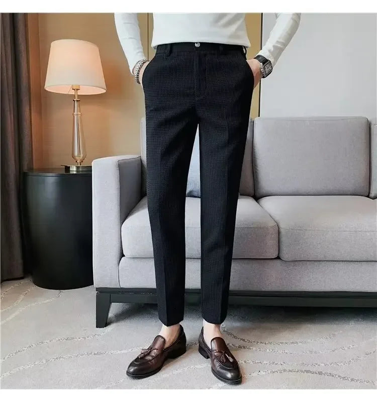 Spring Summer Men's Smart Casual Suit Pants Fashion Slim Fit Solid Color Youthful Vitality Suit Trousers Men Korean Dress Pants
