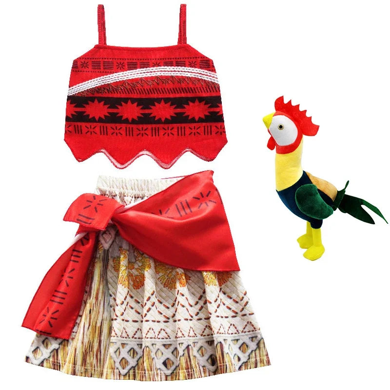 Princess Vaiana Fantasy Children Cosplay Moana Summer Girls Carnival Dress Kids Clothes Set Party Christmas Moana Costume