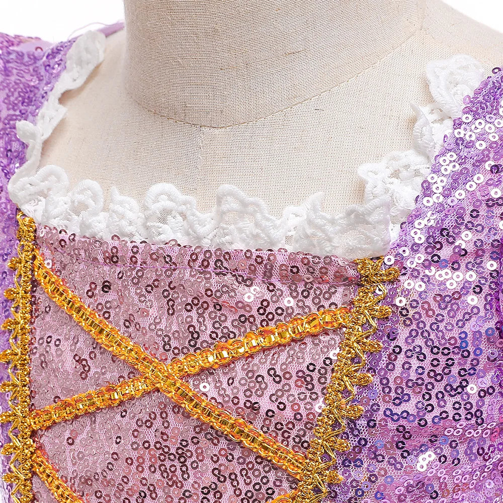 Girls Birthday Party Deluxe Rapunzel Dress With Sequined Bodice Tangled Movie Cosplay Princess Costume Carnival Fairy Tale Gown