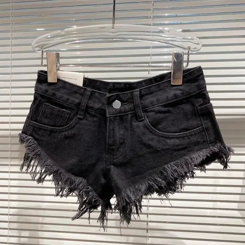 Denim Shorts Women High Street Hotsweet Casual Low Waist Raw Edges Holes A-line Korean Style Y2k Spicy Girls Summer Shorts