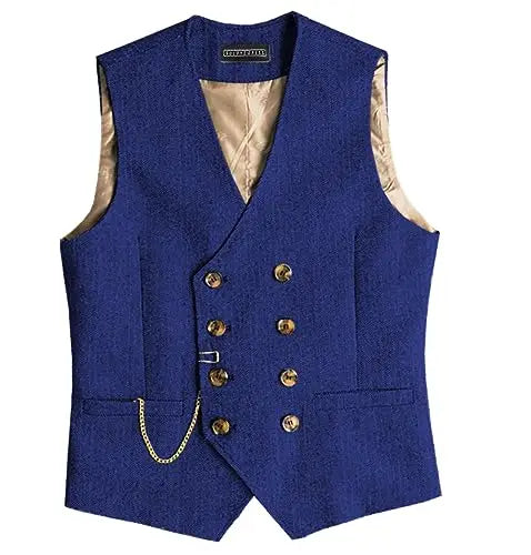 Men Suit Gray Vintage Double Breasted Blend Waistcoat For Wedding Groomsmen Banquet Men Coat