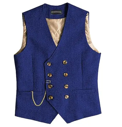Men Suit Gray Vintage Double Breasted Blend Waistcoat For Wedding Groomsmen Banquet Men Coat