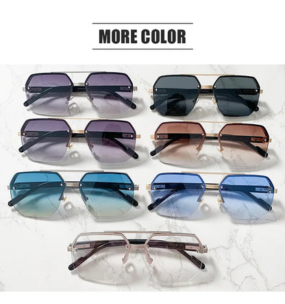 Semi-Rimless Sunglasses For Men Vacation Square Sunglasses Women Trendy Vintage Fashion Glasses Gafas De Sol Hombre Zonnebril