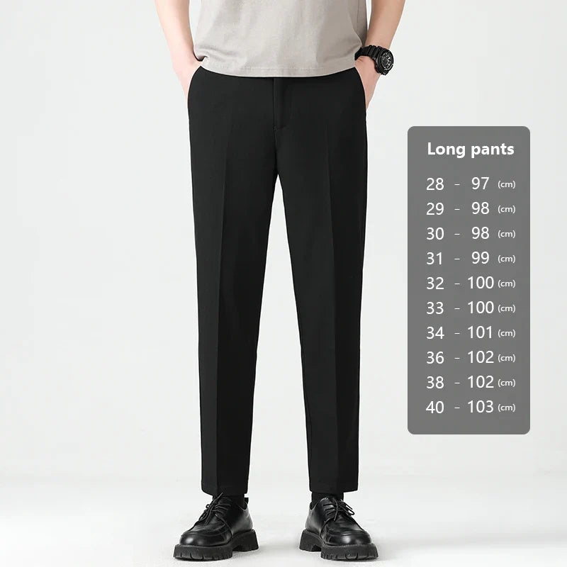 High Quality Lyocell Blend Summer Ankle Length Pants Men Business Elastic Waist Formal Suit Korean Social Work Trousers Male 40