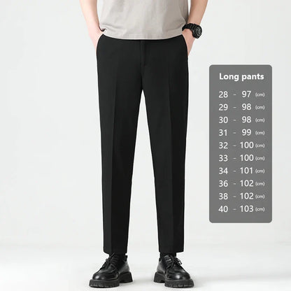 High Quality Lyocell Blend Summer Ankle Length Pants Men Business Elastic Waist Formal Suit Korean Social Work Trousers Male 40