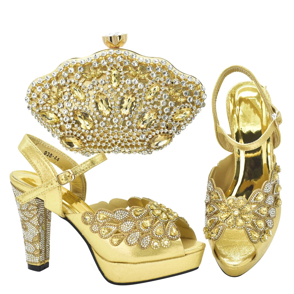 New Italian Shoes and Bags Matching Set with Rhinestone Shoes for Women 2025 Designer Luxury High Heels  Shoes for Women Elegant