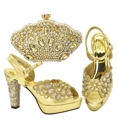 New Italian Shoes and Bags Matching Set with Rhinestone Shoes for Women 2025 Designer Luxury High Heels  Shoes for Women Elegant