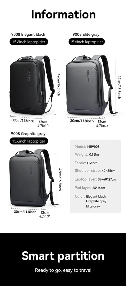 Slim Laptop Backpack for Men Business Minimalist Backpack YKK Zipper Scratch Resistant With USB