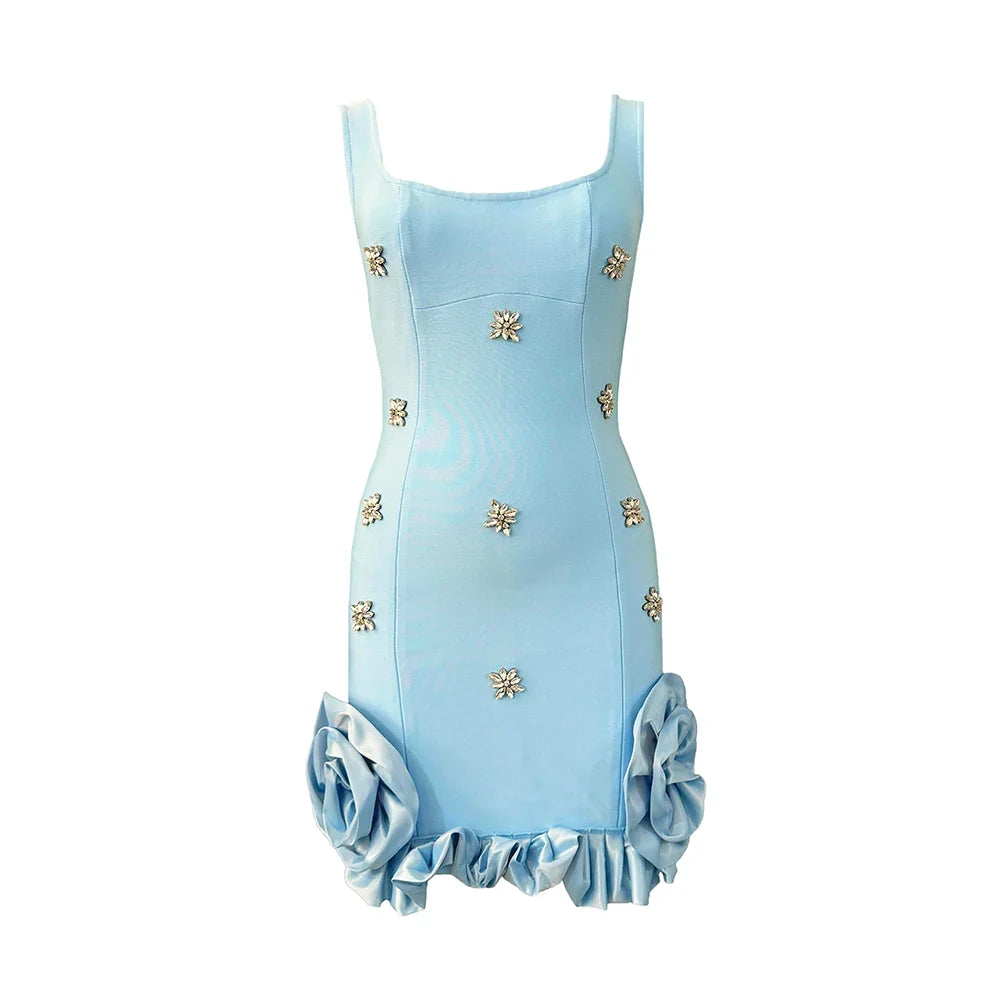 Women Sexy Ruffles Summer Clothing 2025 New Sleeveless Bandage Dress Club Party Mini Dresses